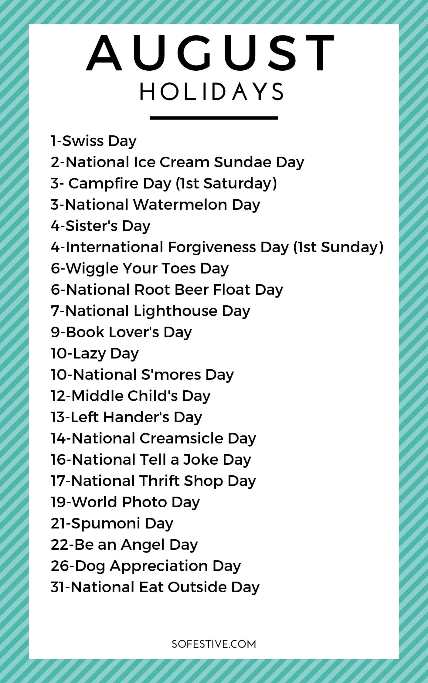 Celebrate August Holidays With A Free Printable List | National Day Calendar August 2024