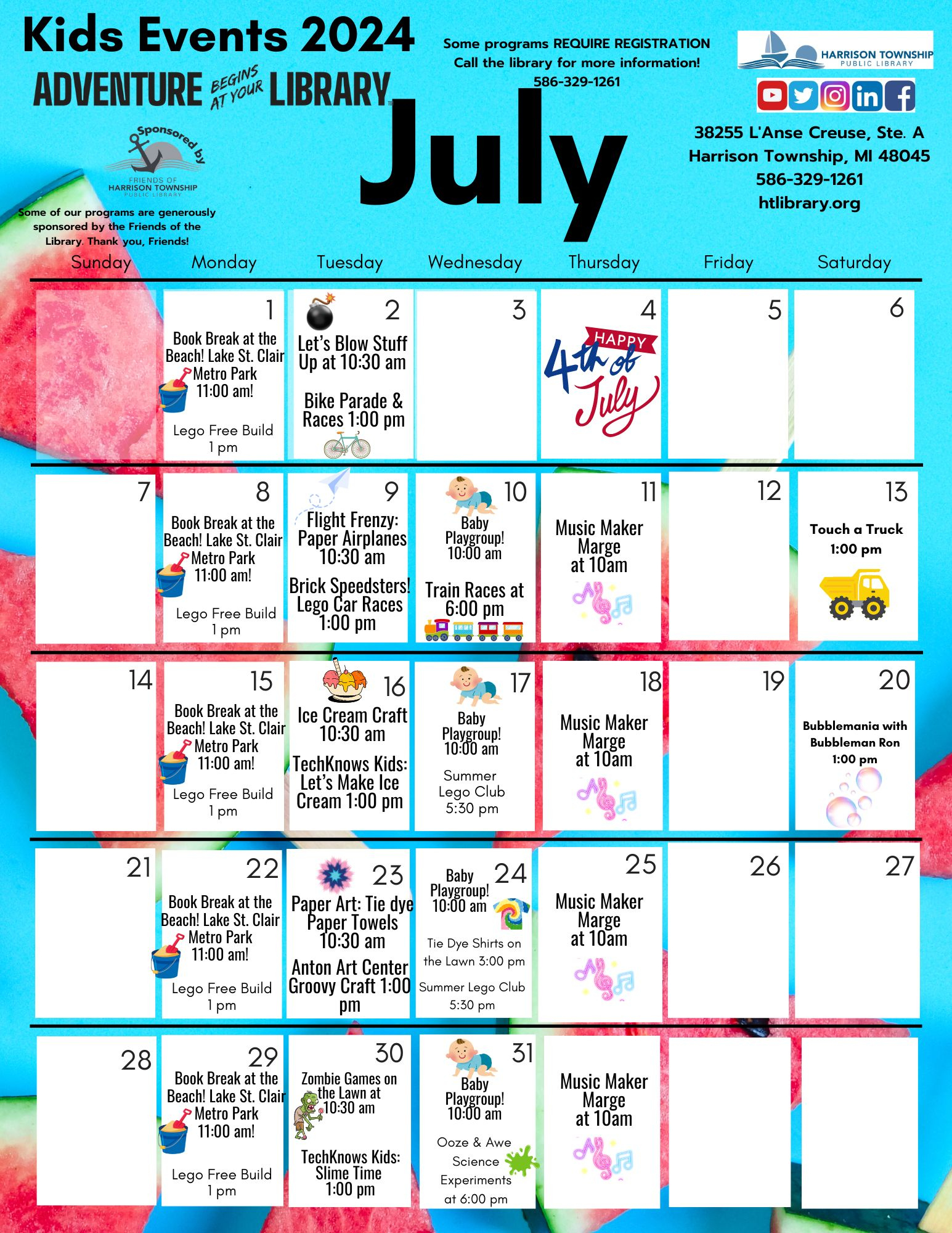 Children&amp;#039;S Events July 2024 – Harrison Township Public Library | July Fun Calendar Events 2024