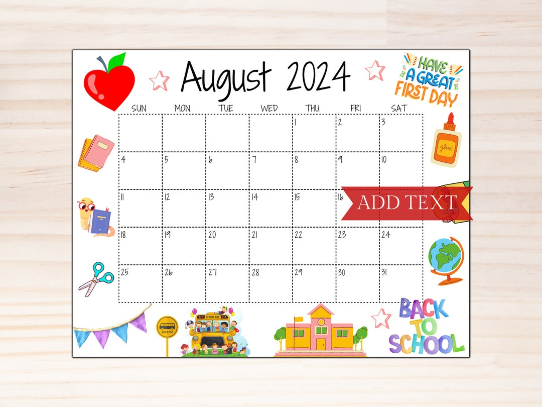 Editable August 2024 Calendar, Printable Calendar 2024, Back To | August Calendar Clipart 2024