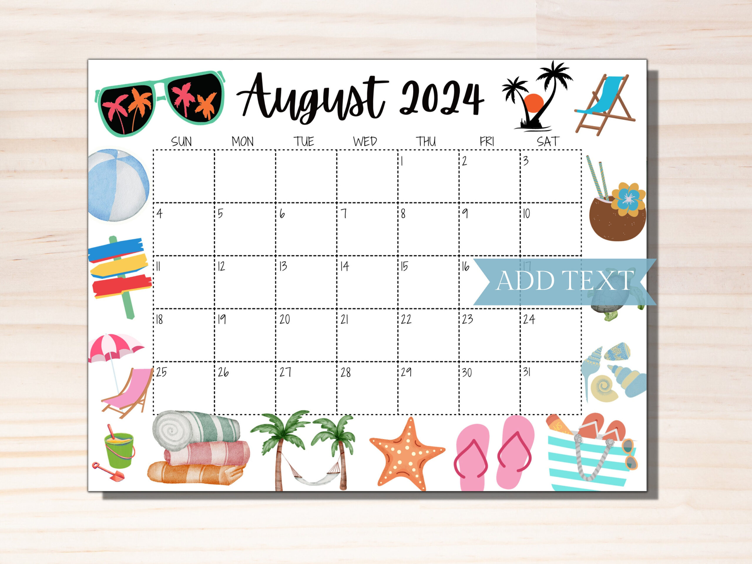 Editable August 2024 Calendar, Printable Calendar 2024, Summer | August 2024 Calendar Editable