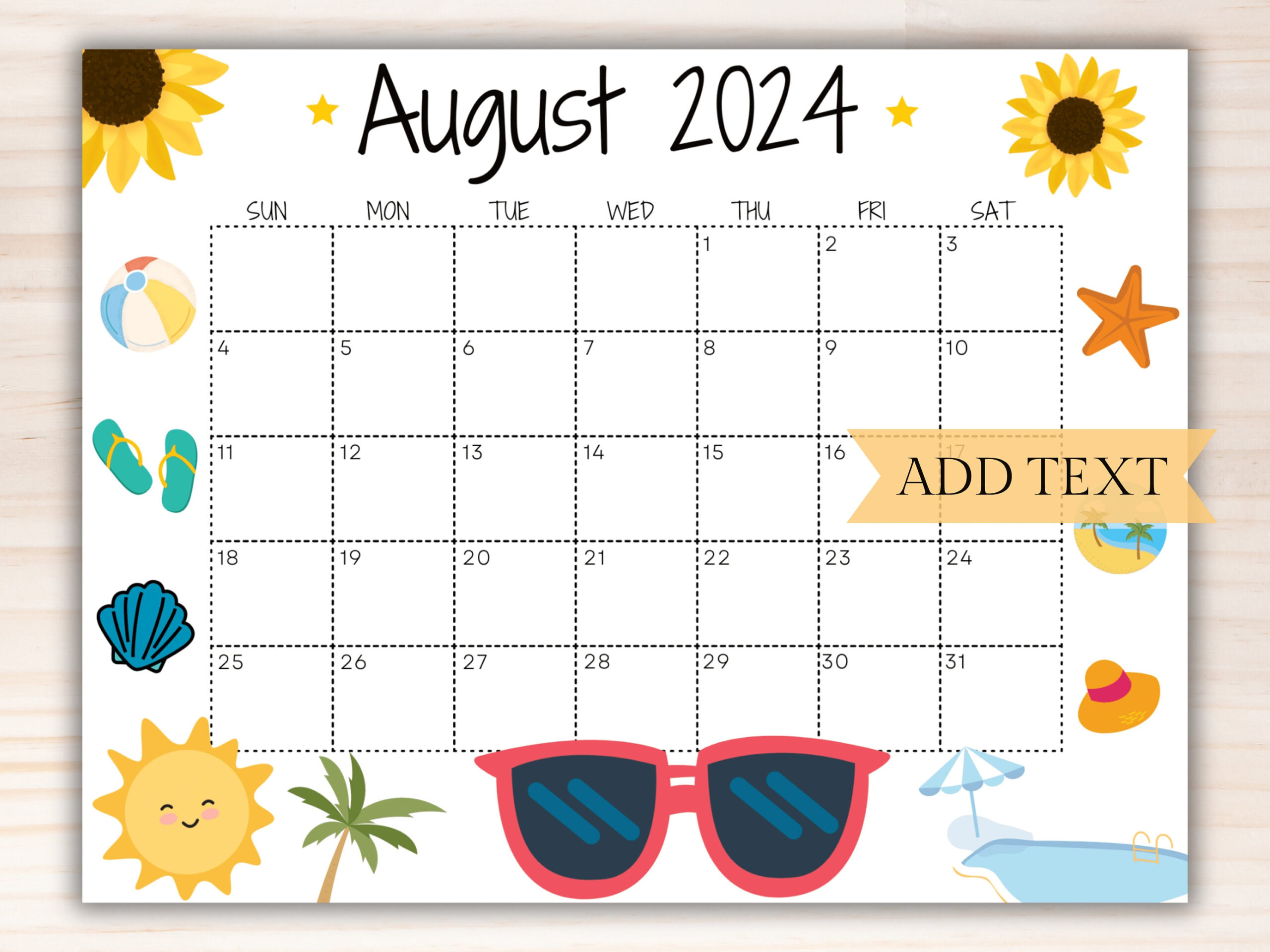 Editable August 2024 Calendar, Printable Wall Calendar 2024 | August Themed Calendar 2024