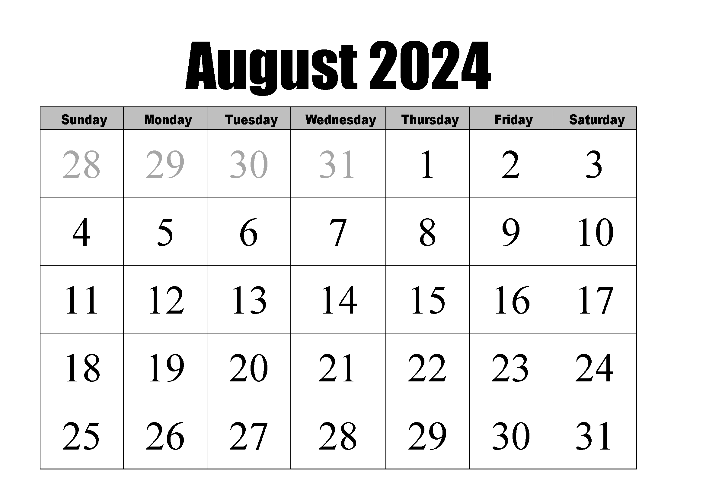 Free Printable August 2024 Calendar | Instant Download | August 2024 Calendar Printable Free Word