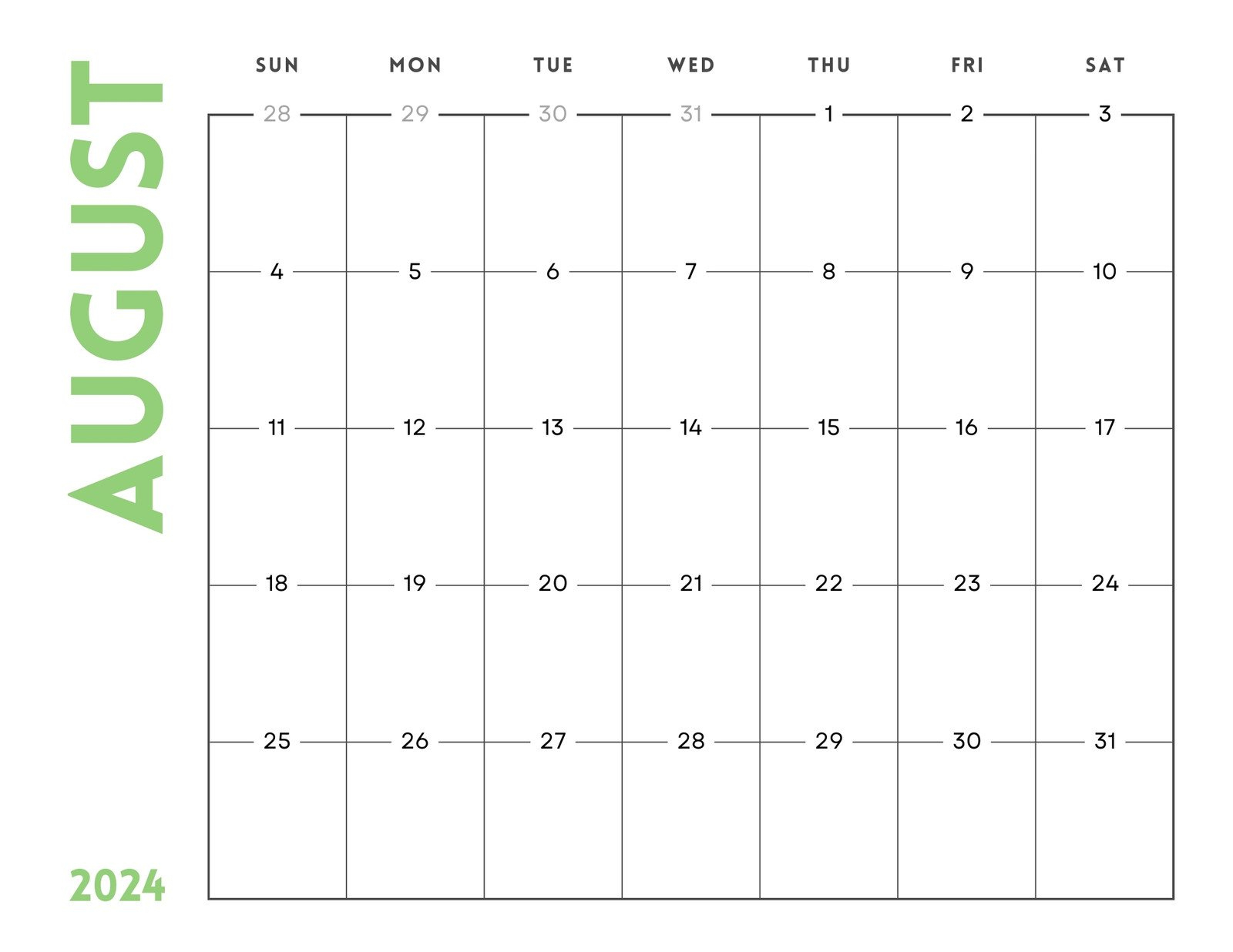 Free Printable August 2024 Calendar Templates | Canva | 2024 August Calendar Printable