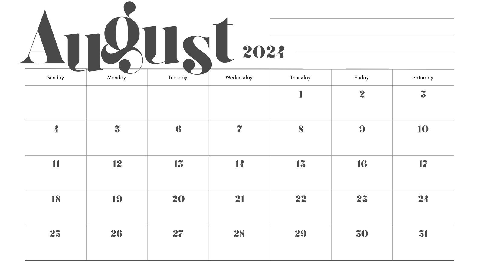 Free Printable August 2024 Calendar Templates | Canva | August 2024 Calendar Print