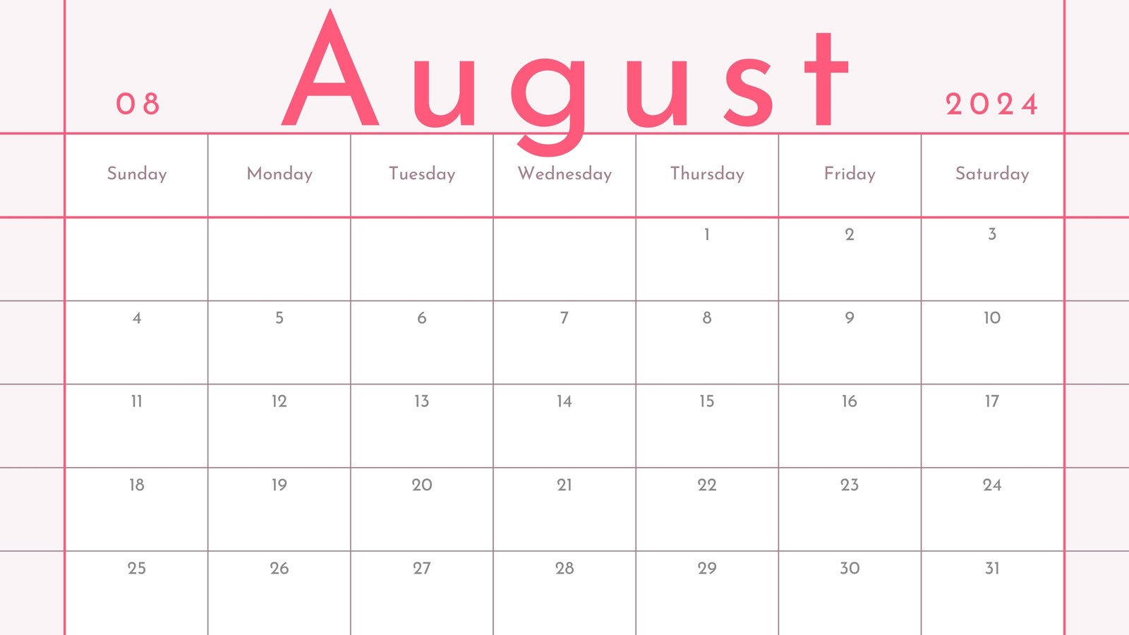 Free Printable August 2024 Calendar Templates | Canva | August Calendar Ideas 2024