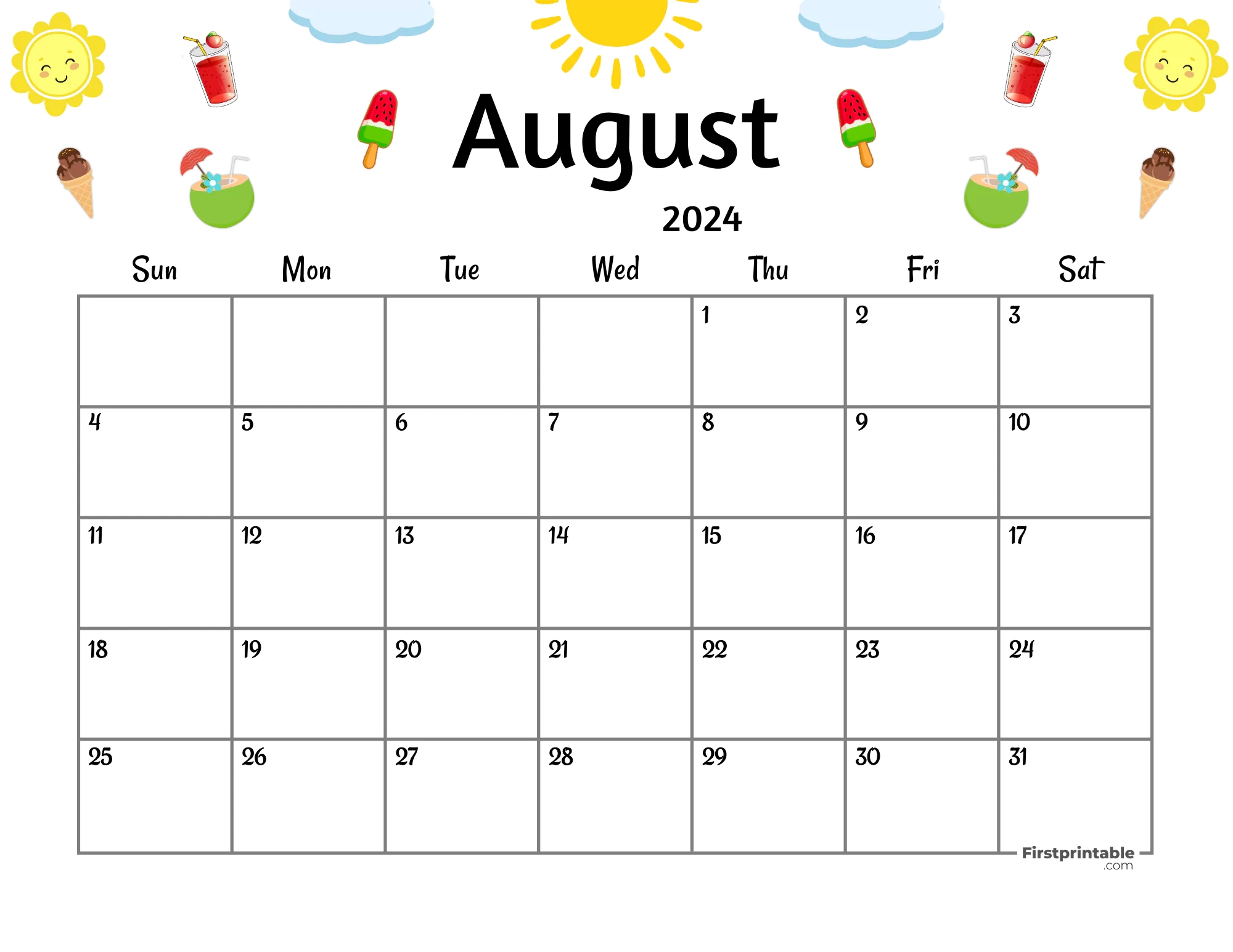 Free Printable &amp;amp; Fillable August Calendar 2024 | August 2024 Free Printable Calendar