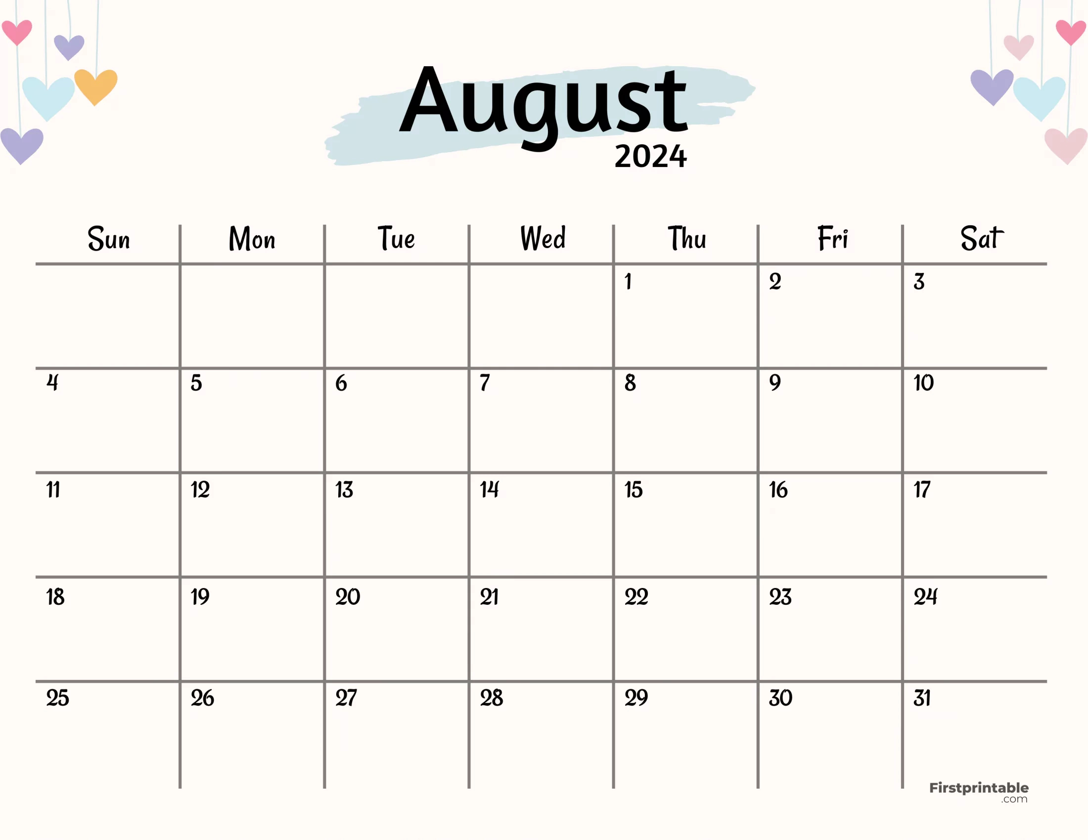 Free Printable &amp;amp; Fillable August Calendar 2024 | August Calendar Blank 2024 Printable