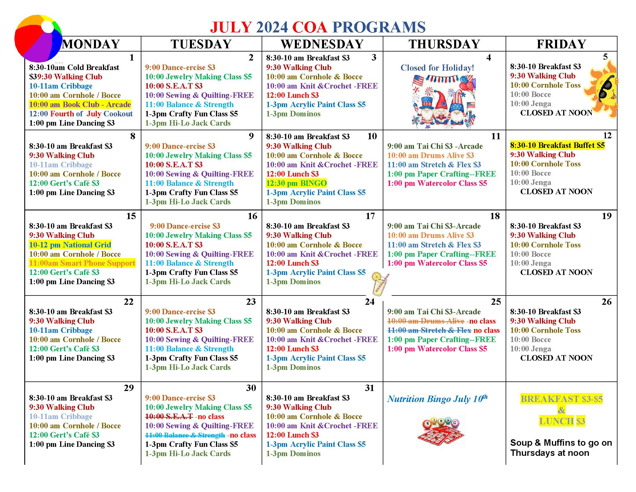 July 2024 Activities Calendar | Town Of Rehoboth Ma | July Activity Calendar Seniors 2024