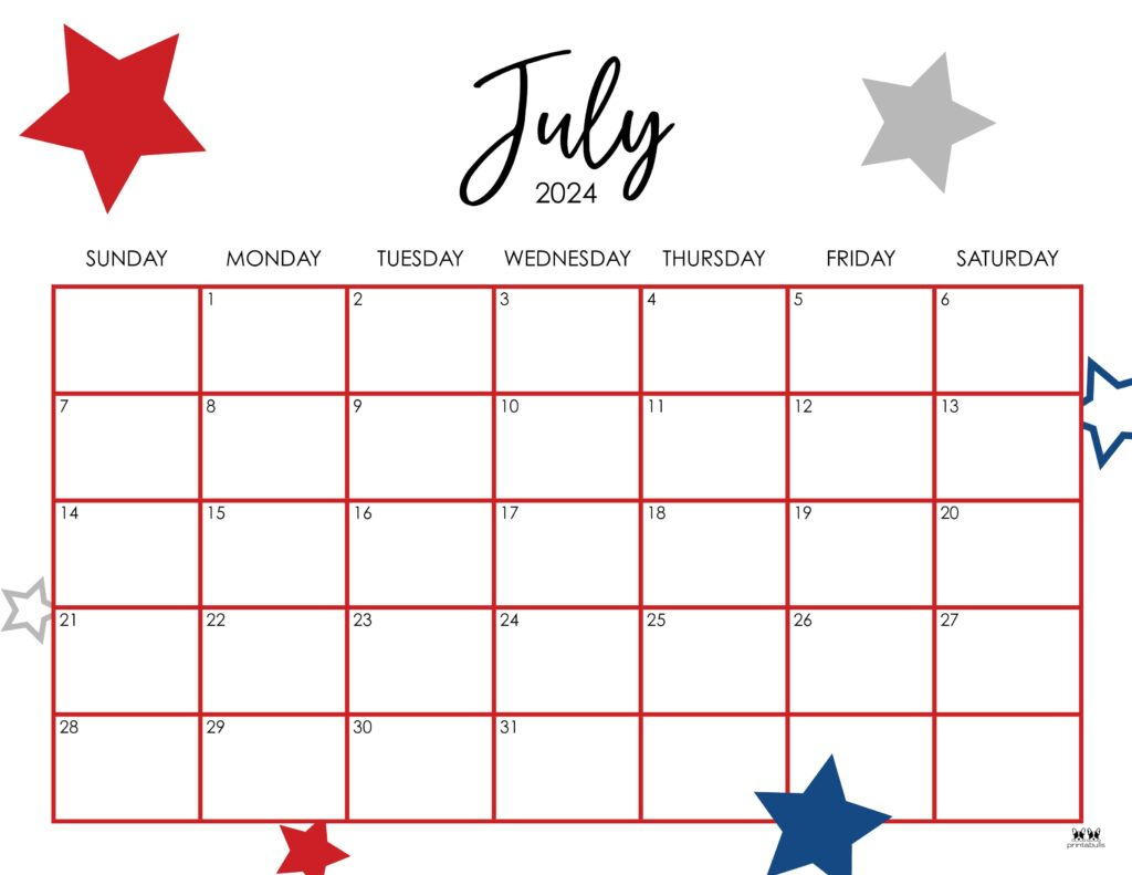 July 2024 Calendars - 50 Free Printables | Printabulls | July 2024 Printable Calendar