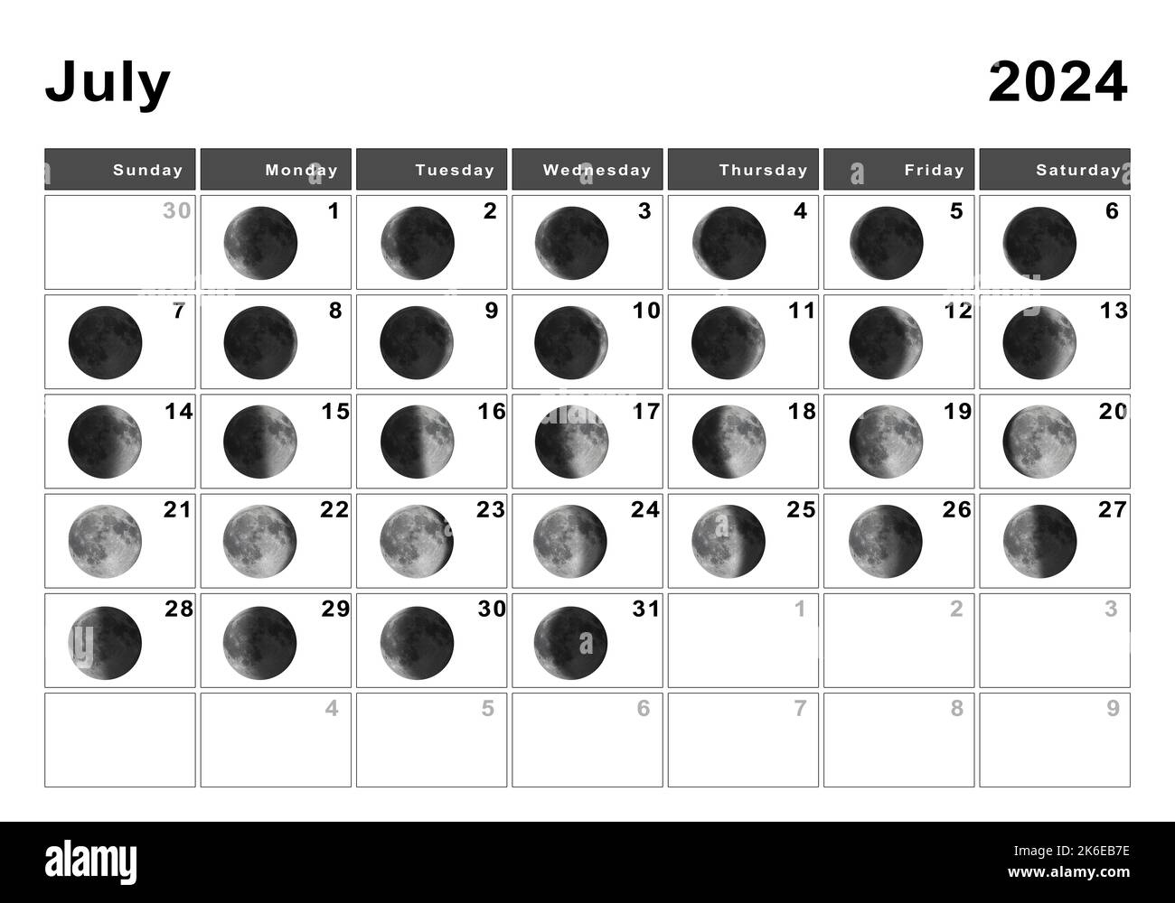 July 2024 Lunar Calendar, Moon Cycles, Moon Phases Stock Photo - Alamy | Full Moon Calendar July 2024