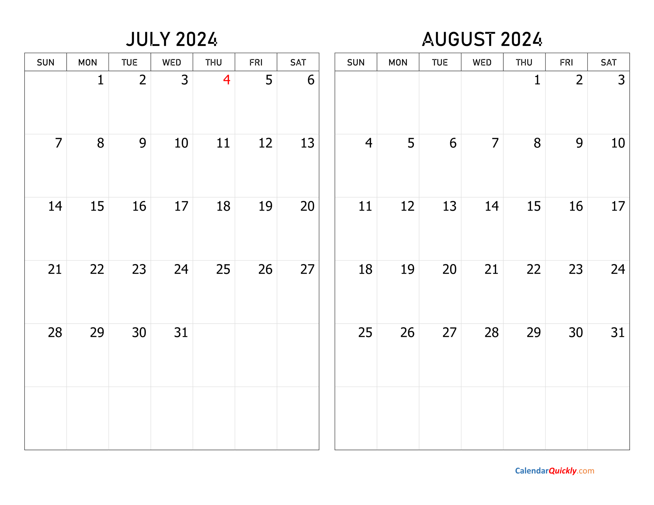 July And August 2024 Calendar | Calendar Quickly | August July Calendar 2024