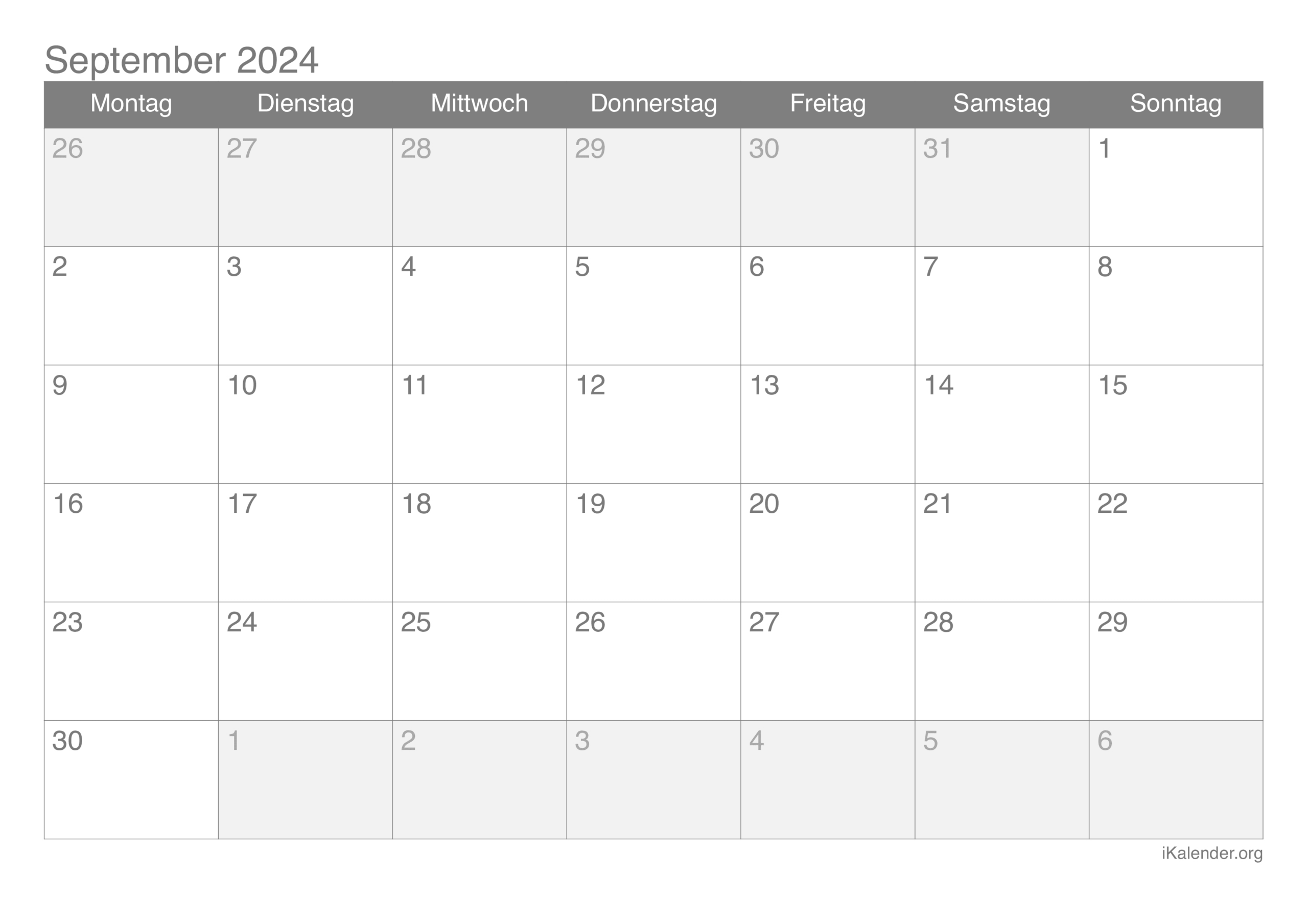 Monatskalender September 2024 Zum Ausdrucken | August September Calender 2024