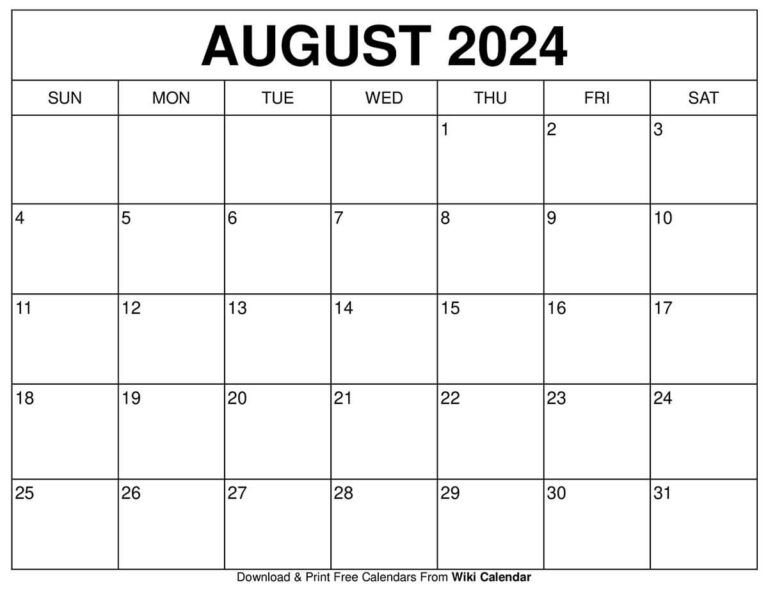 Printable August 2024 Calendar Templates With Holidays | 2024 August Calendar Printable