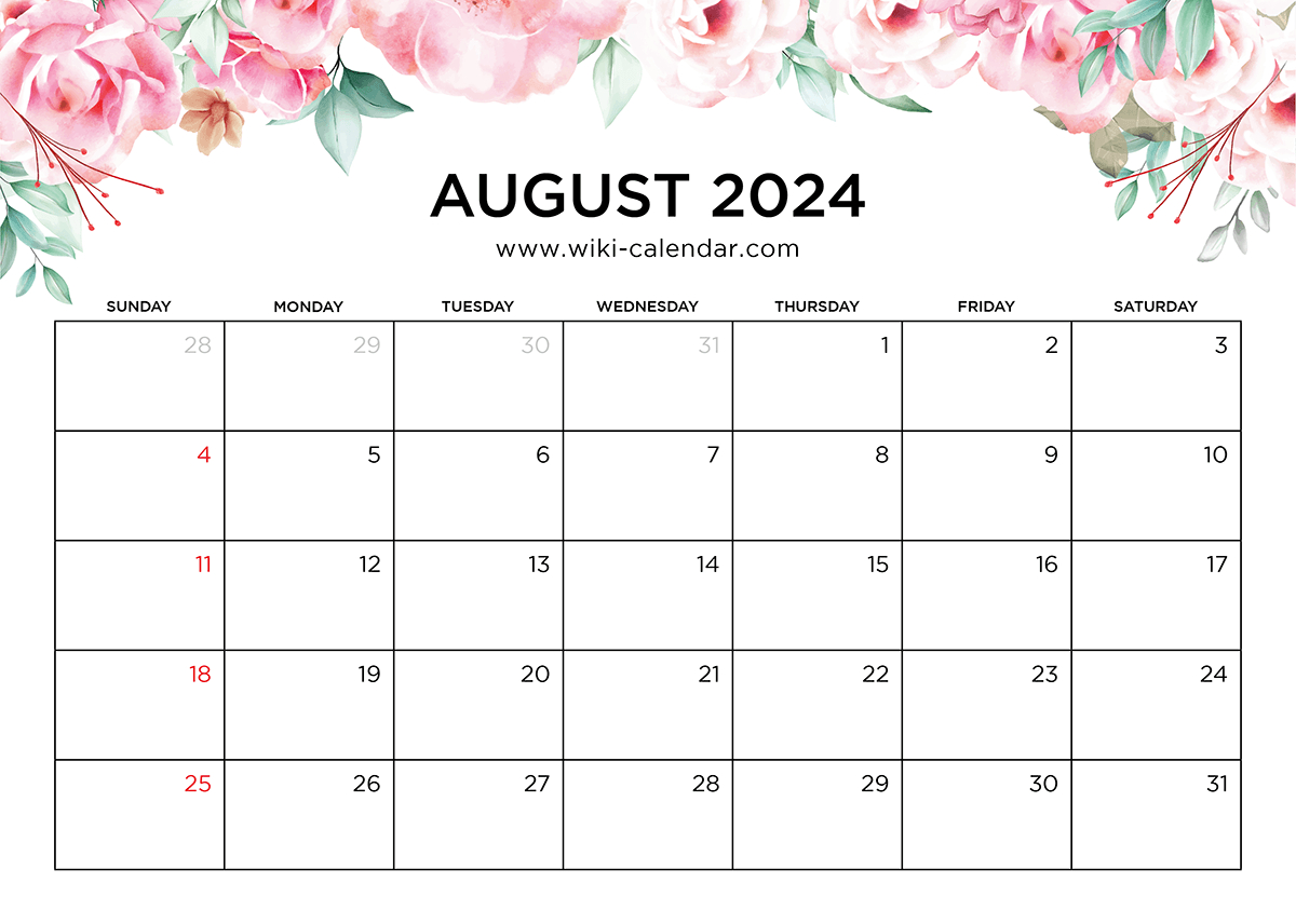 Printable August 2024 Calendar Templates With Holidays | August 2024 Calendar Word