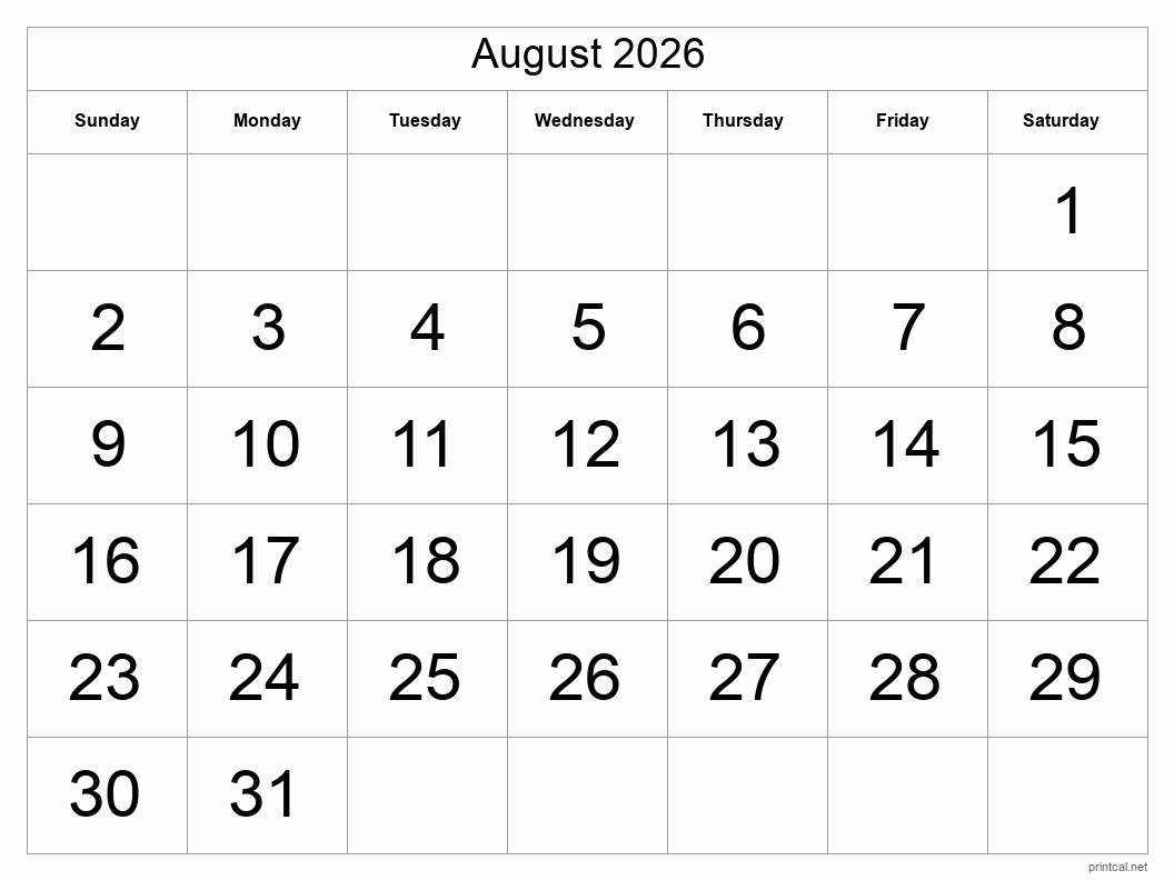 Printable August 2026 Calendar | Free Printable Calendars | August 2026 Calendar