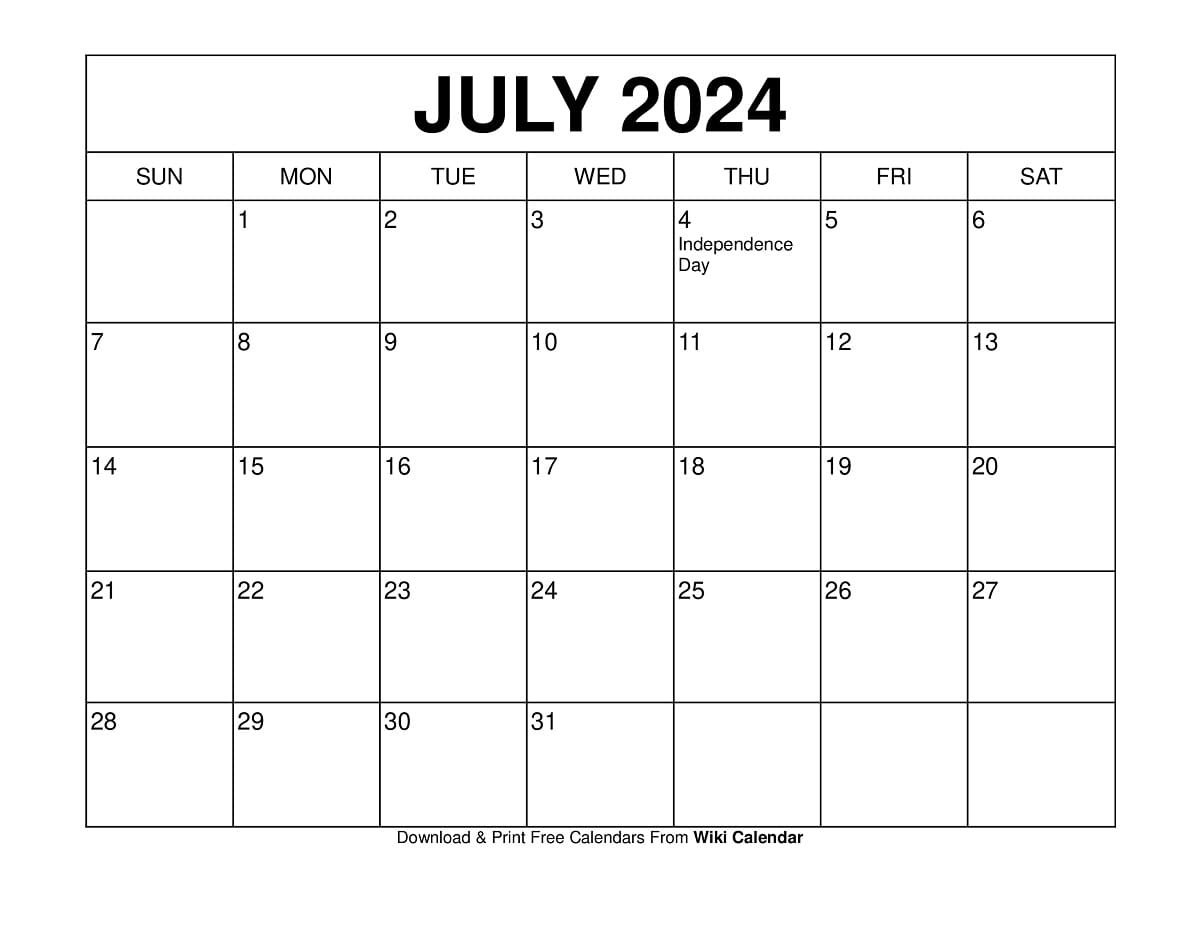 Printable July 2024 Calendar Templates With Holidays | July 2024 Printable Calendar