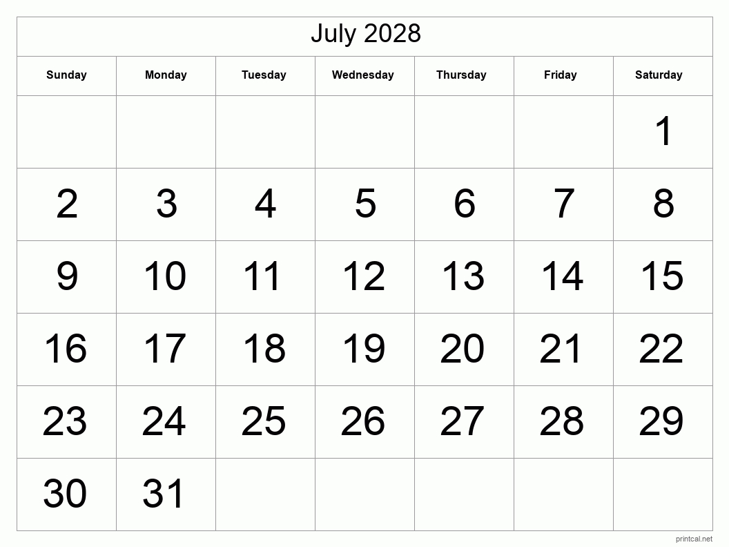 Printable July 2028 Calendar | Free Printable Calendars | August 2028 Calendar