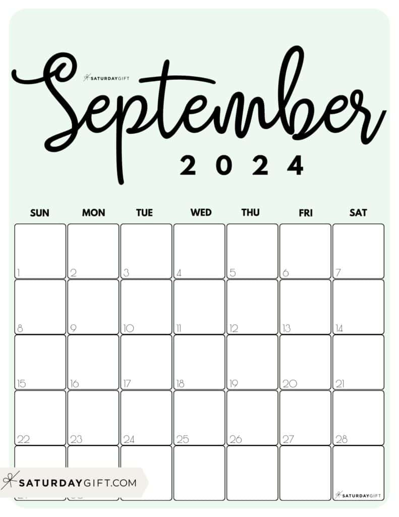 September 2024 Calendar - 20 Cute &amp;amp; Free Printables | Saturdaygift | Printable Monthly Calendar August And September 2024