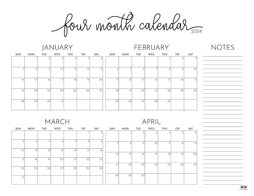 2024 Four Month Calendars - 18 Free Printables | Printabulls | 2 Month Calendar August September 2024