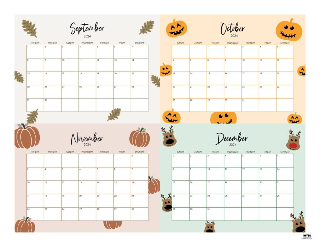 2024 Four Month Calendars - 18 Free Printables | Printabulls | Calendar September October November 2024