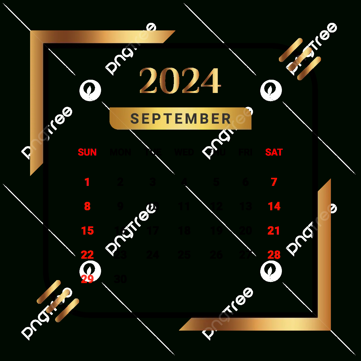 2024 September Month Calendar With Black And Golden Vector | September 2024 Calendar Clip Art