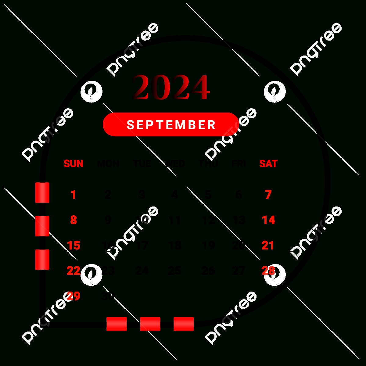 2024 September Month Calendar With Red And Black, Calendar 2024 | September 2024 Calendar Clip Art