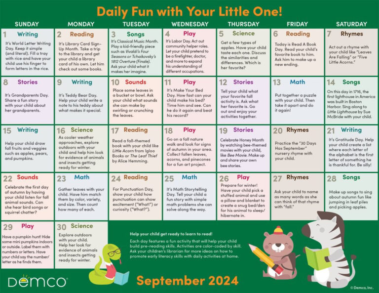 Activity Calendar Archives - Ideas &amp; Inspiration From Demco | September 2024 Activity Calendar for Seniors