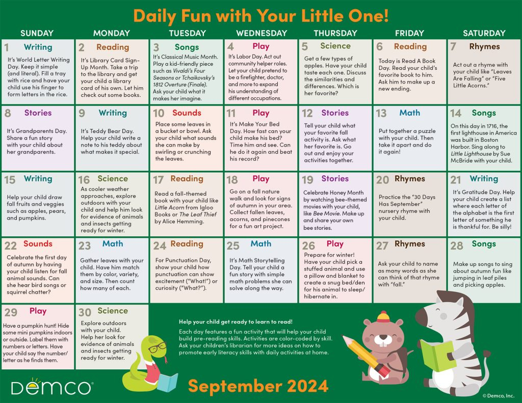 Activity Calendar Archives - Ideas &amp;amp; Inspiration From Demco | September 2024 Activity Calendar for Seniors