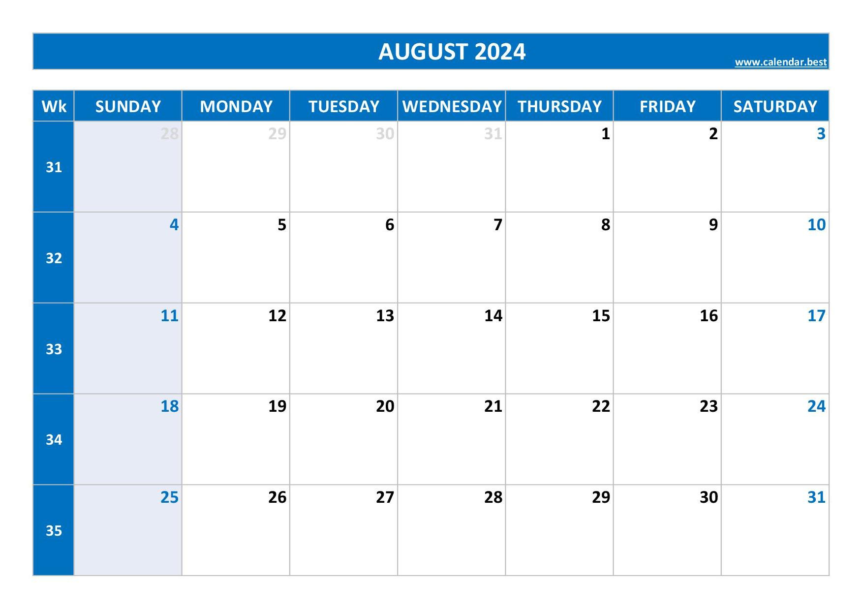 August 2024 Calendar -Calendar.best | 2 Month Calendar August September 2024