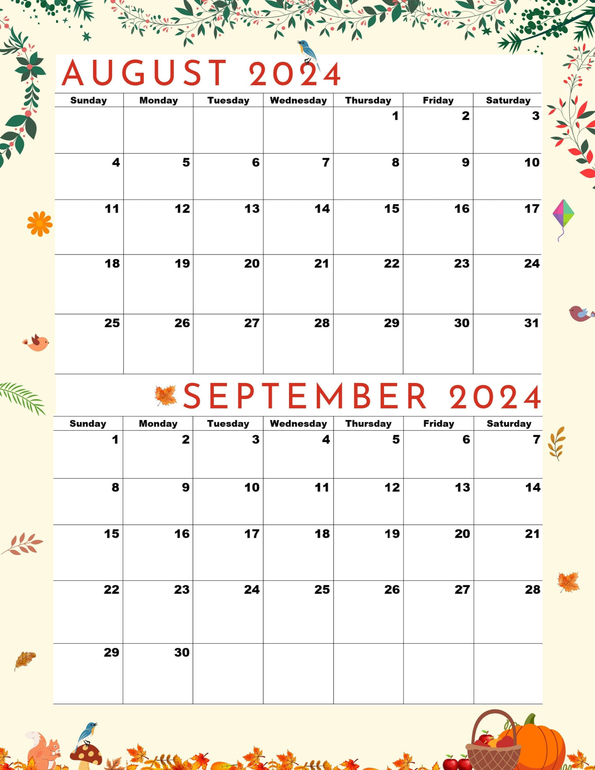 August 2024 Calendar,September 2024 Calendar,2024 Calendar | 2024 August September Calendar