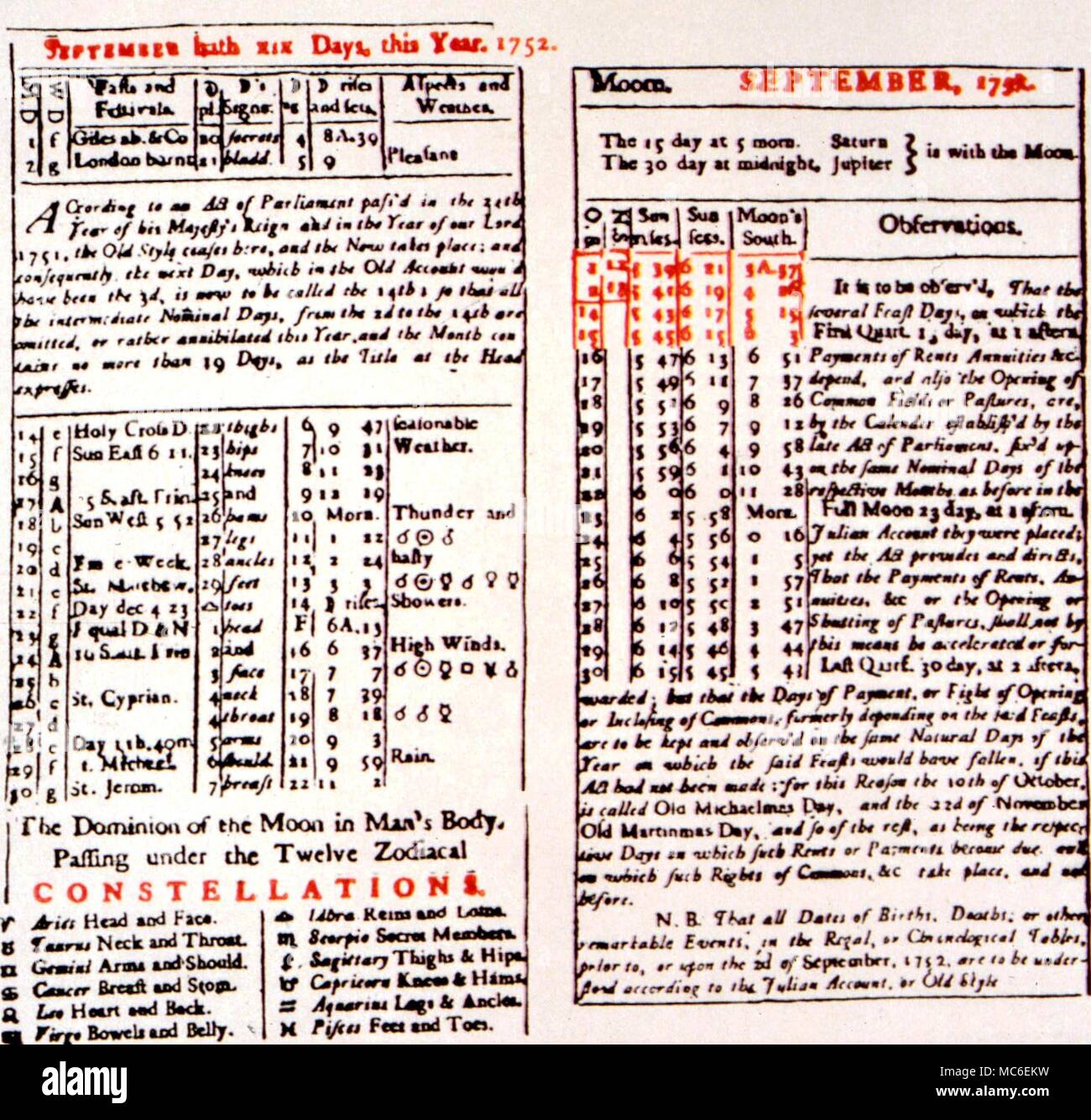 Calendars - The Reform Of 1752. Almanac For 1752, With Details Of | 1752 Calendar September Month