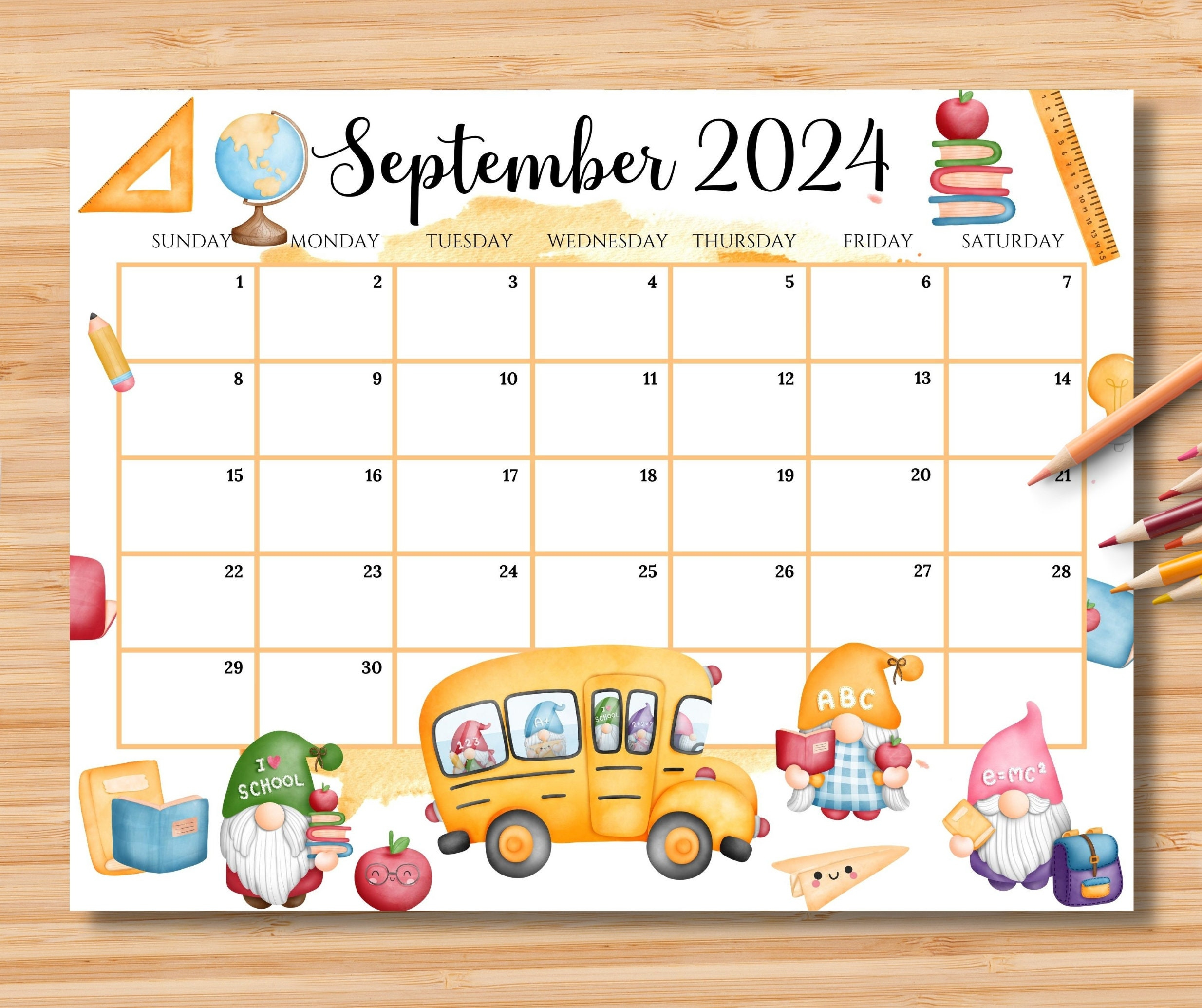 Editable September 2024 Calendar, Back To School Planner With Cute | Cute Calendar September 2024