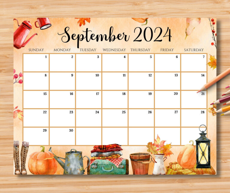 Editable September 2024 Calendar, Beautiful &amp; Cozy Fall Autumn | September 2024 Calendar Fall