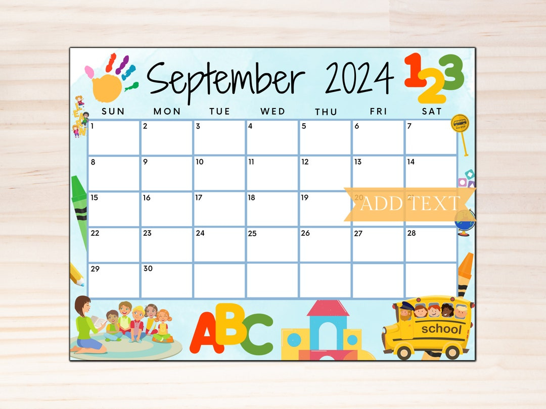 Editable September 2024 Calendar, Printable School Calendar With | September 2024 Calendar for Preschool