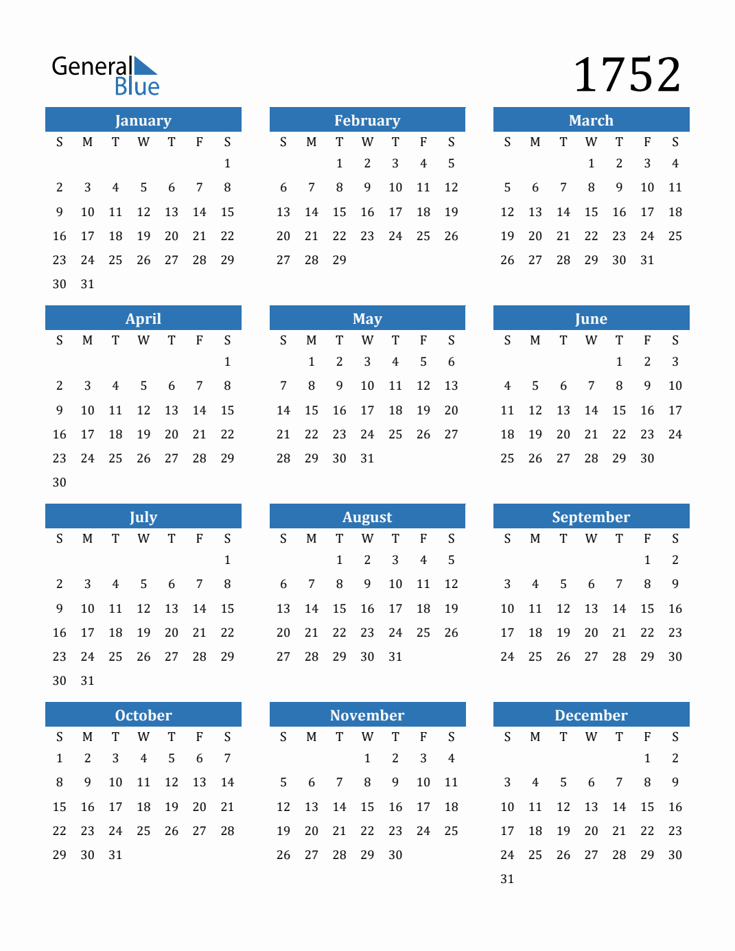 Free 1752 Calendars In Pdf, Word, Excel | 1752 Calendar September Month