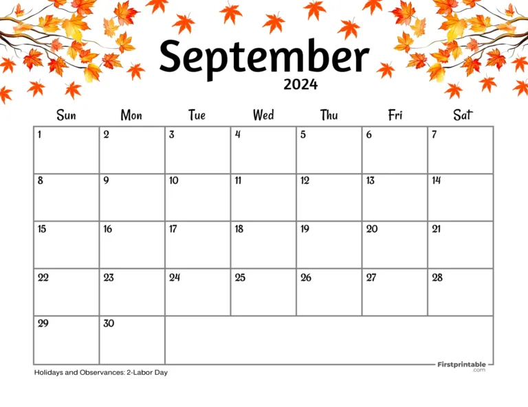 Free Printable &amp; Fillable September Calendar 2024 | Fillable September 2024 Calendar