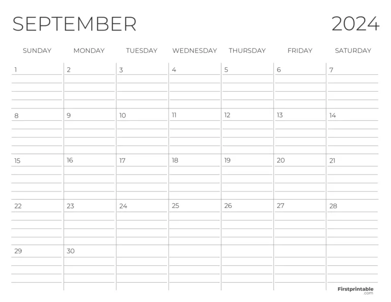 Free Printable &amp; Fillable September Calendar 2024 | September 2024 Calendar With Lines