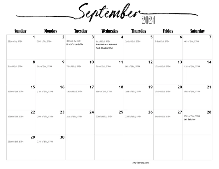 Free Printable Jewish Calendar 2023, 2024, And 2025 | Hebrew Calendar September 2024