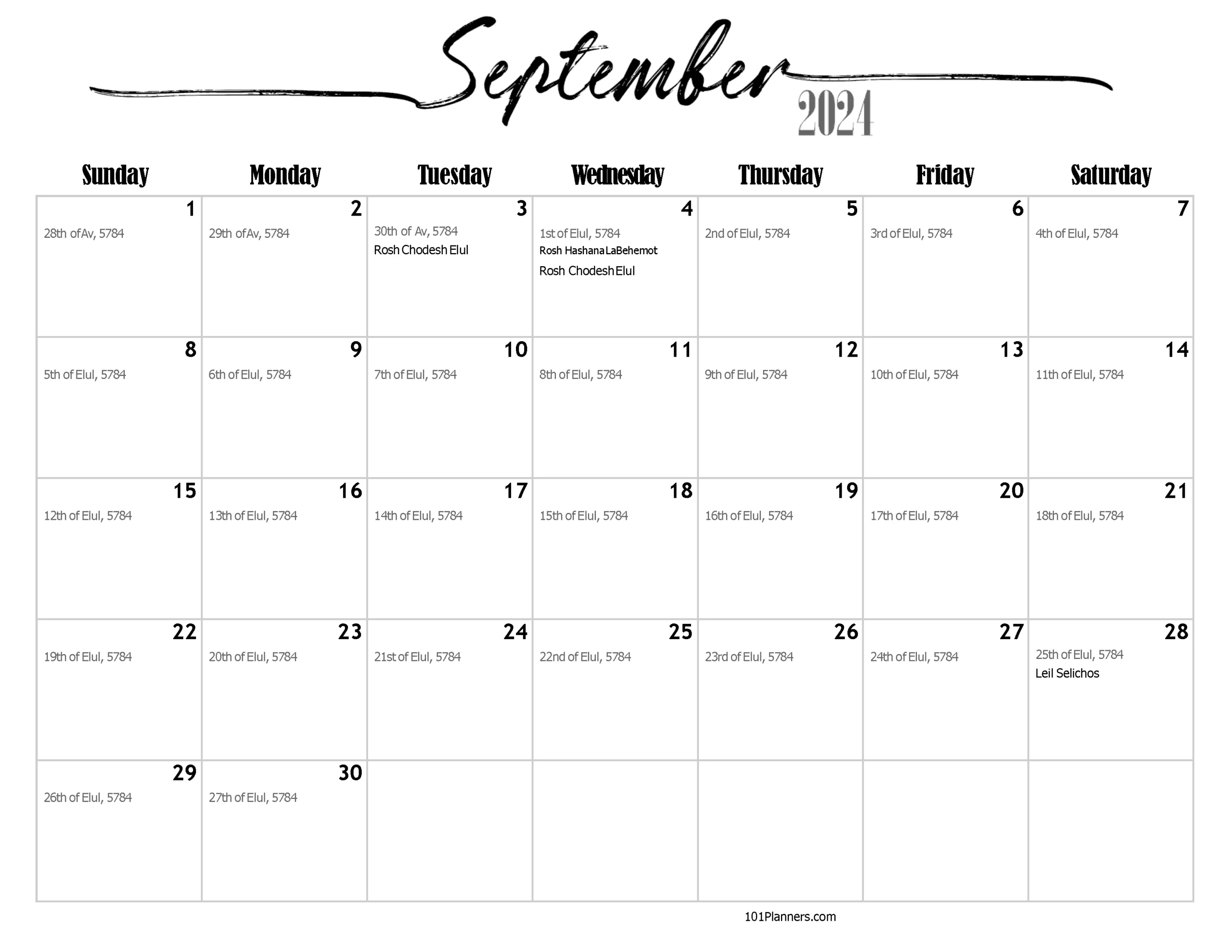 Free Printable Jewish Calendar 2023, 2024, And 2025 | Jewish Calendar 2024 September