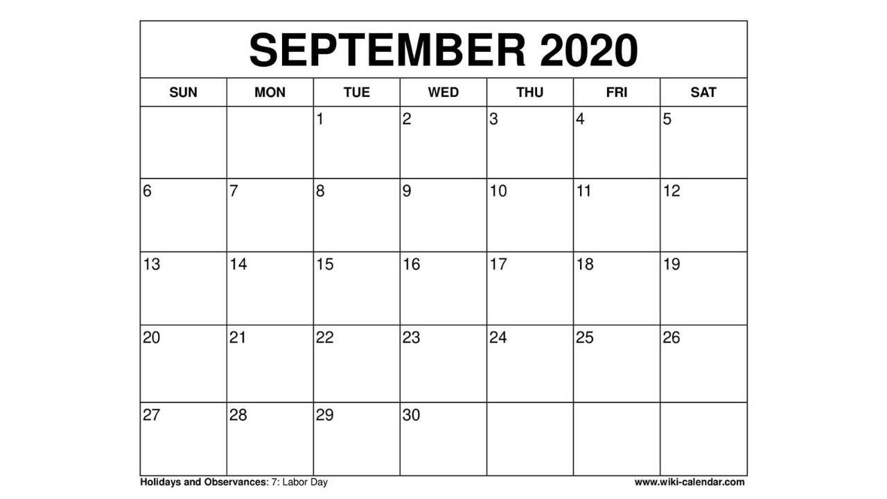 Free Printable September 2020 Calendar - Wiki-Calendar | September 2024 Printable Calendar Wiki