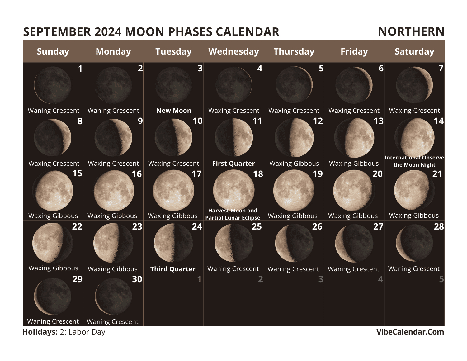 Moon Phases Calendar 2024: Printable Monthly Templates | Full Moon Calendar September 2024