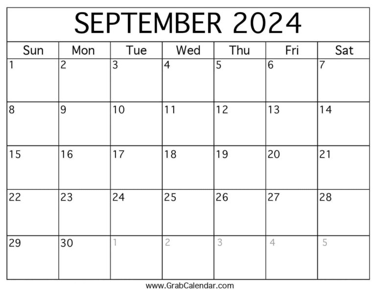 Printable September 2024 Calendar | Blank Calendar September 2024 Printable