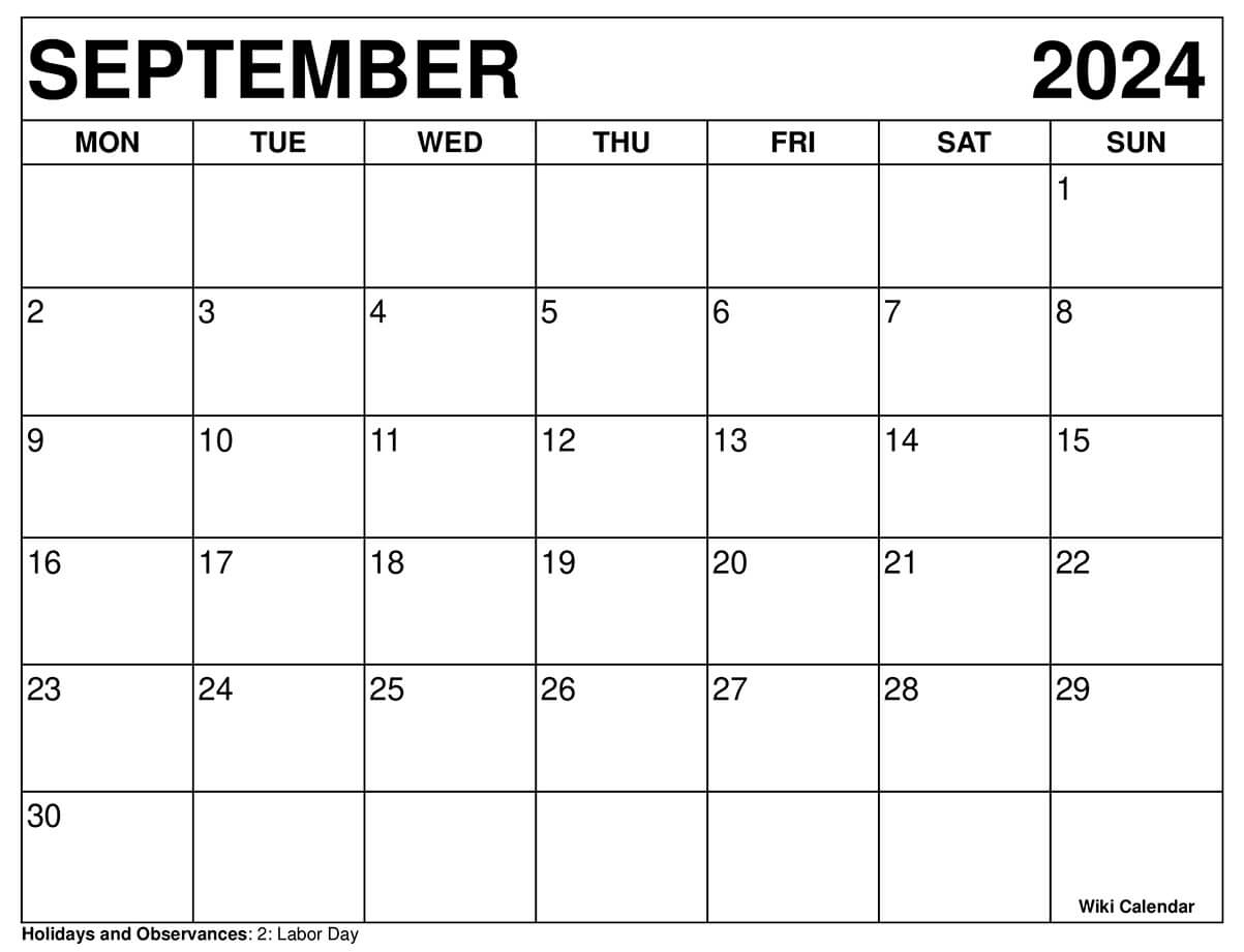 Printable September 2024 Calendar Templates With Holidays | Printable September 24 Calendar