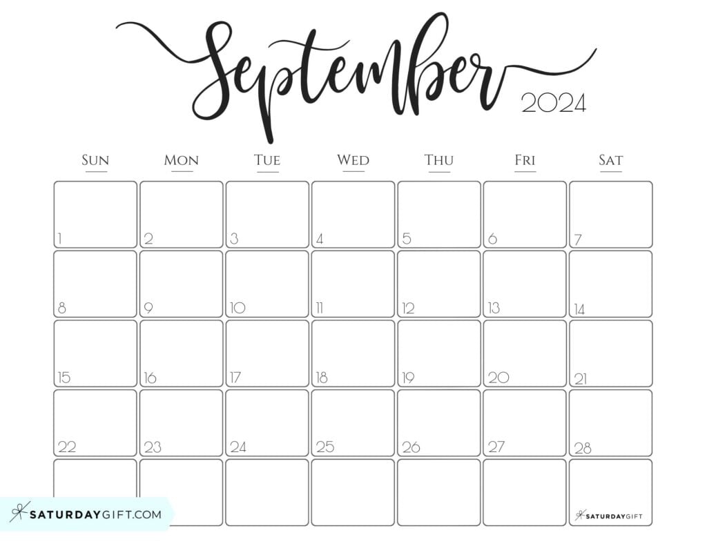 September 2024 Calendar - 20 Cute &amp;amp; Free Printables | Saturdaygift | Aesthetic September Calendar 2024