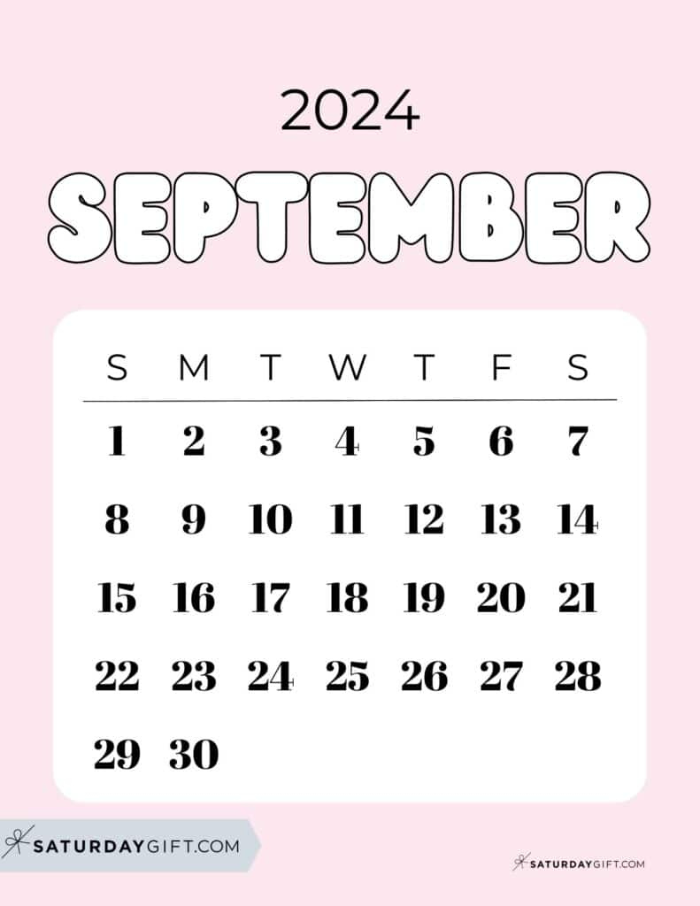 September 2024 Calendar - 20 Cute &amp;amp; Free Printables | Saturdaygift | Cute Printable September 2024 Calendar