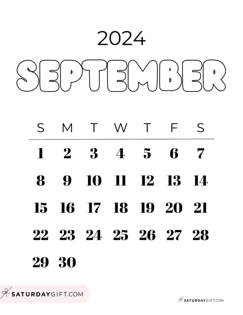 September 2024 Calendar - 20 Cute &amp;amp; Free Printables | Saturdaygift | Free Cute Printable Calendar September 2024