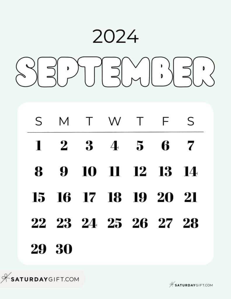 September 2024 Calendar - 20 Cute &amp;amp; Free Printables | Saturdaygift | September 2024 Aesthetic Calendar