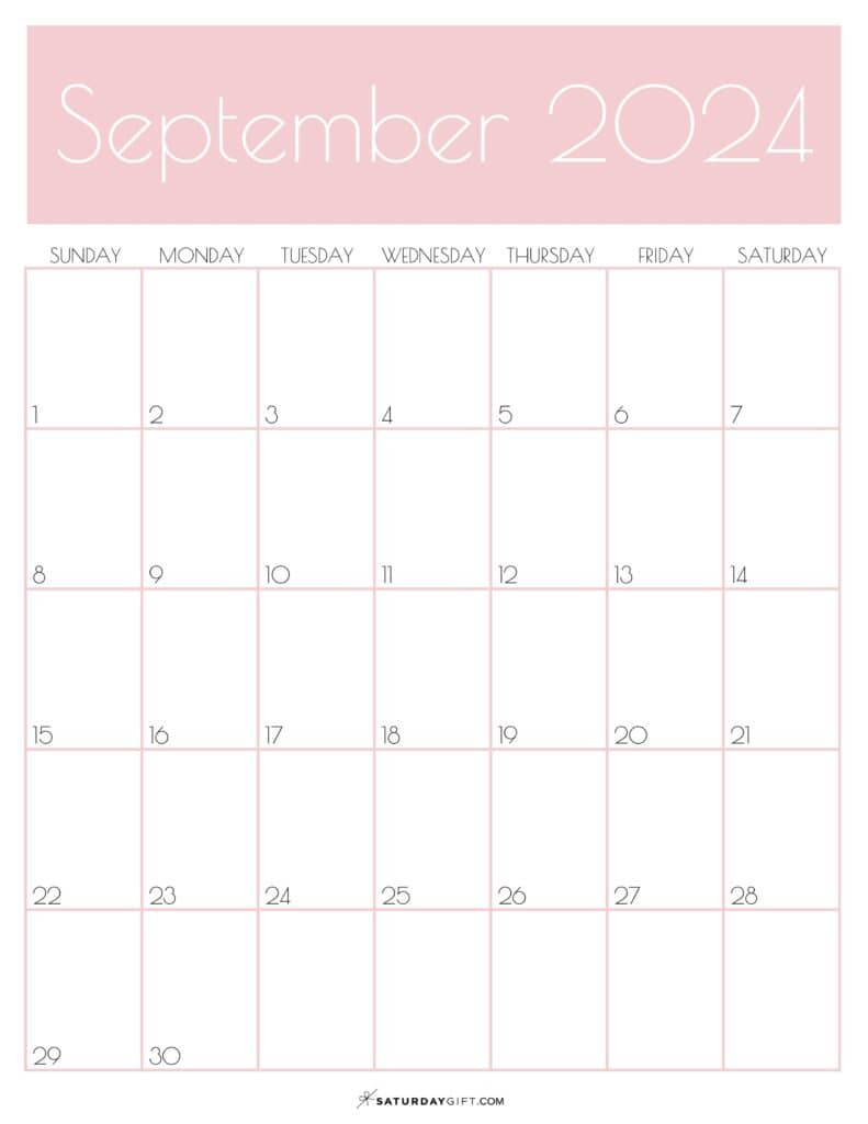 September 2024 Calendar - 20 Cute &amp;amp; Free Printables | Saturdaygift | September 2024 Calendar Pink