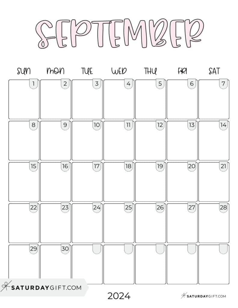 September 2024 Calendar - 20 Cute &amp;amp; Free Printables | Saturdaygift | September 2024 Calendar Printable Cute