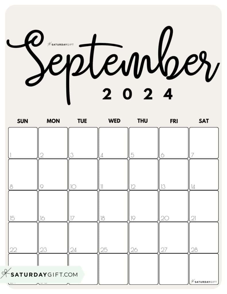 September 2024 Calendar - 20 Cute &amp;amp; Free Printables | Saturdaygift | September 2024 Vertical Calendar